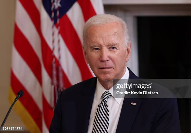 President Joe Biden attends a meeting of the Reproductive Health Task Force at the White House on January 22, 2024 in Washington, DC. Biden met with...