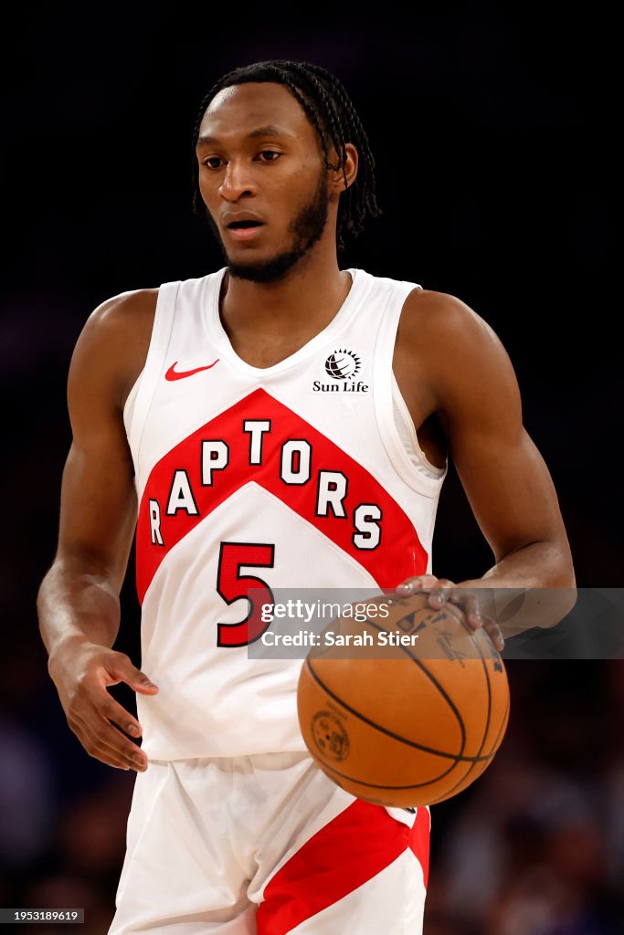 Quickley Raptors Immanuel Quickley of the Toronto Raptors dribbles during the second ...