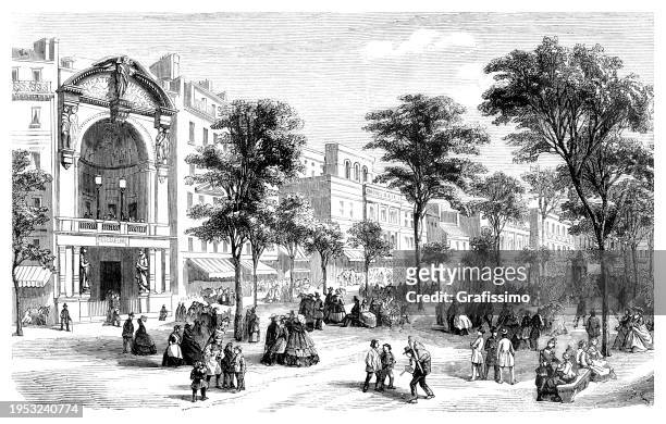 bildbanksillustrationer, clip art samt tecknat material och ikoner med boulevard du temple, paris, illustration, 1858 - 1858
