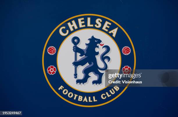The Chelsea FC badge during the Adobe Women's FA Cup Fourth Round match between Chelsea Women and West Ham United Women at Kingsmeadow on January 14,...