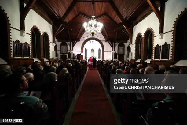 Relatives and friends of victims as well as politicians take part in a memorial service for the victims at the Protestant Church of Brokstedt,...