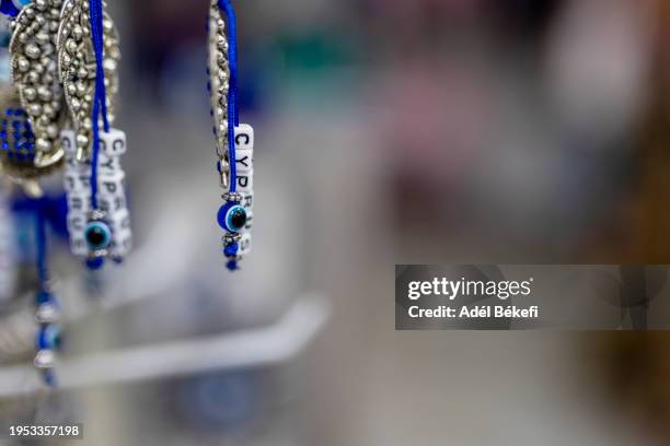 souvenir hanging at the shop (cyprus) - greek worry beads stock pictures, royalty-free photos & images