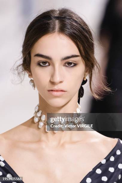 Model walks the runway during the Dior Haute Couture Spring/Summer 2024 fashion show as part of Paris Fashion Week on January 22, 2024 in Paris,...