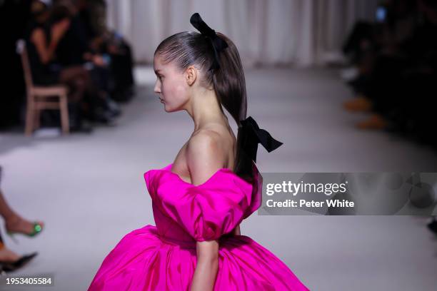 Model walks the runway during the Giambattista Valli Haute Couture Spring/Summer 2024 show as part of Paris Fashion Week on January 22, 2024 in...