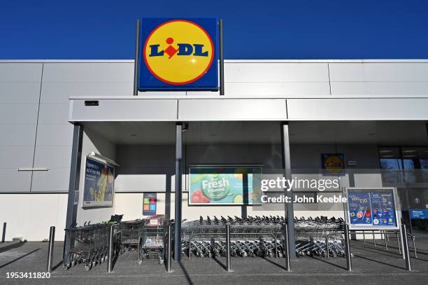 General exterior view of a Lidl supermarket on January 18, 2024 in Southend, United Kingdom.