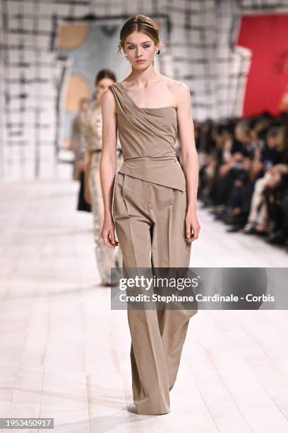 Model walks the runway during the Christian Dior Haute Couture Spring/Summer 2024 show as part of Paris Fashion Week on January 22, 2024 in Paris,...