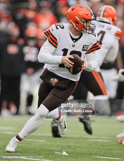 Jeff Driskel of the Cleveland Browns in the game against the Cincinnati Bengals at Paycor Stadium on January 07, 2024 in Cincinnati, Ohio.