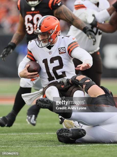 Jeff Driskel of the Cleveland Browns in the game against the Cincinnati Bengals at Paycor Stadium on January 07, 2024 in Cincinnati, Ohio.