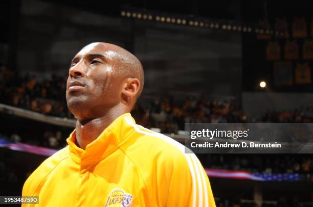 Kobe Bryant of the Los Angeles Lakers looks on prior to the game against the Phoenix Suns in Game One of the Western Conference Finals during the...