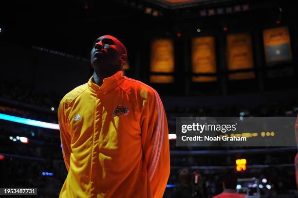 Kobe Bryant of the Los Angeles Lakers looks on against the Phoenix Suns in Game One of the Western Conference Finals during the 2010 NBA Playoffs at...