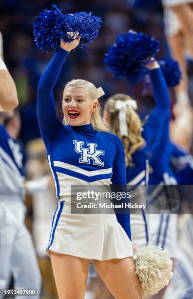 Kentucky Wildcats cheerleader is seen during the game against the Georgia Bulldogs at Rupp Arena on January 20, 2024 in Lexington, Kentucky.