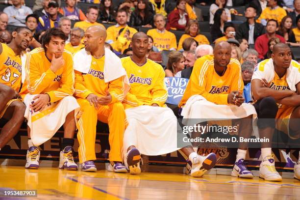 Kobe Bryant of the Los Angeles Lakers looks on against the Phoenix Suns in Game One of the Western Conference Finals during the 2010 NBA Playoffs at...