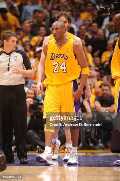 Kobe Bryant of the Los Angeles Lakers celebrates against the Phoenix Suns in Game One of the Western Conference Finals during the 2010 NBA Playoffs...