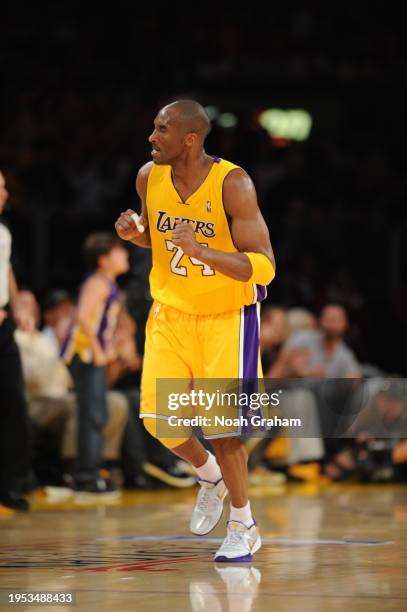 Kobe Bryant of the Los Angeles Lakers celebrates against the Phoenix Suns in Game One of the Western Conference Finals during the 2010 NBA Playoffs...