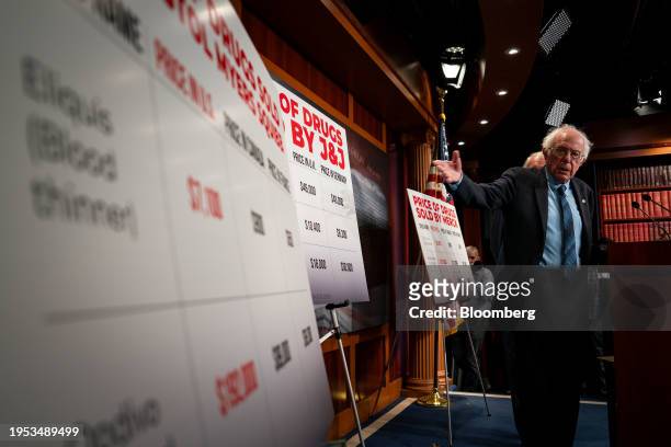Senator Bernie Sanders, an independent from Vermont, speaks during a news conference at the US Capitol in Washington, DC, US, on Thursday, Jan. 25,...