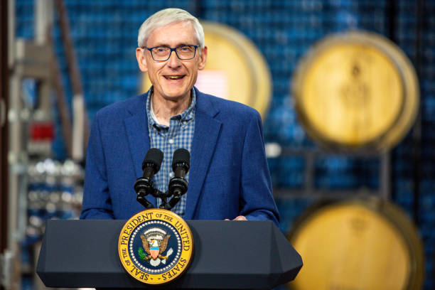 Tony Evers, governor of Wisconsin, speaks during an event at Earth Rider Brewery in Superior, Wisconsin, US, on Thursday, Jan. 25, 2024. The Biden...