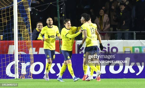 Union's Kevin Rodriguez celebrates after scoring during a Croky Cup 1/4 final match between Royale Union Saint-Gilloise and RSC Anderlecht, in...