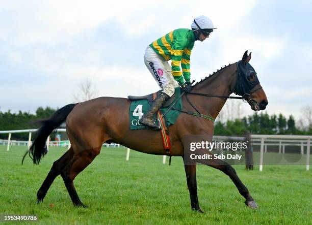 Kilkenny , Ireland - 25 January 2024; Any Second Now and jockey Mark Walsh go to post before the Goffs Thyestes Handicap Steeplechase at Gowran Park...