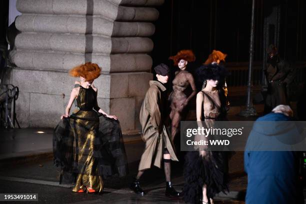 Model on the runway at Maison Margiela Couture Spring 2024 as part of Paris Couture Fashion Week held at Pont Alexandre III on January 25, 2024 in...