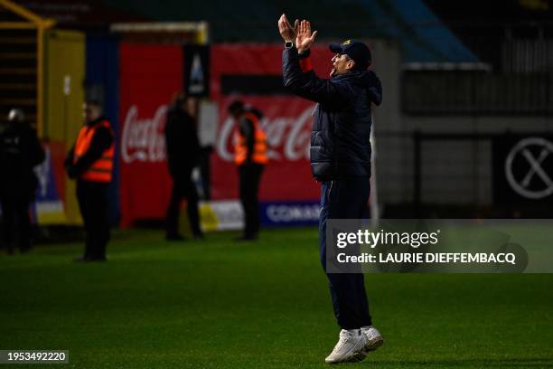 Union's head coach Alexander Blessin celebrates after winning a Croky Cup 1/4 final match between Royale Union Saint-Gilloise and RSC Anderlecht, in...