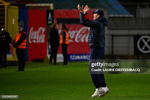 Union's head coach Alexander Blessin celebrates after winning a Croky Cup 1/4 final match between Royale Union Saint-Gilloise and RSC Anderlecht, in...