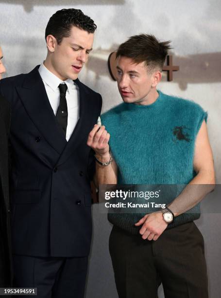 Nate Mann and Barry Keoghan attend the UK Premiere of "Masters Of The Air" at Picturehouse Central on January 22, 2024 in London, England.