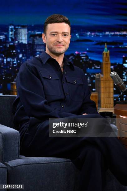 Episode 1910 -- Pictured: Singer-songwriter Justin Timberlake during an interview on Thursday, January 25, 2024 --