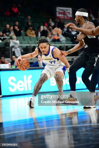 January 25, 2024: Yuri Collins of the Santa Cruz Warriors handles the ball against the Austin Spurs on January 25, 2024 at H-E-B Center at Cedar Park...