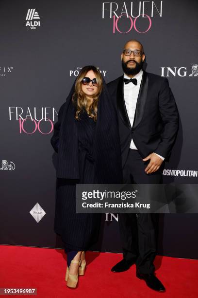 Enissa Amani and Jalil during the "Frauen100 in Berlin" event at Crackers on January 25, 2024 in Berlin, Germany.