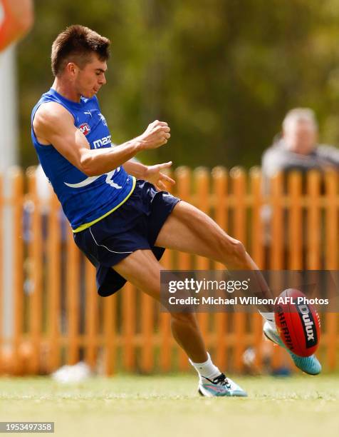 Colby McKercher of the Kangaroos in action during the North Melbourne Kangaroos training session at La Trobe University on January 26, 2024 in...