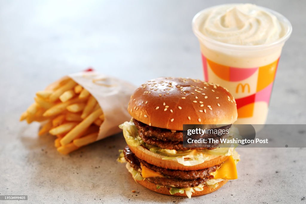 McDonald's Double Big Mac with fries and a milkshake photographed in ...