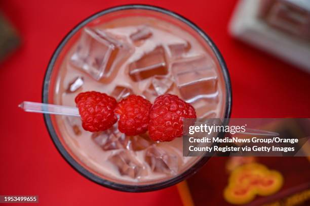 Anaheim, CA Raspberry Oat Milk Tea - Joffrey's Coffee & Tea Co. Ceylon tea, raspberry & demerara syrups and oat milk, garnished with skewered...