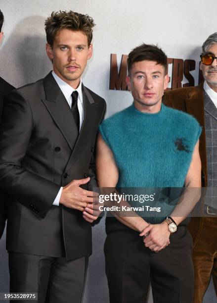 Austin Butler and Barry Keoghan attend the UK Premiere of "Masters Of The Air" at Picturehouse Central on January 22, 2024 in London, England.