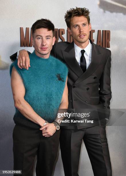 Barry Keoghan and Austin Butler attend the UK Premiere of "Masters Of The Air" at Picturehouse Central on January 22, 2024 in London, England.