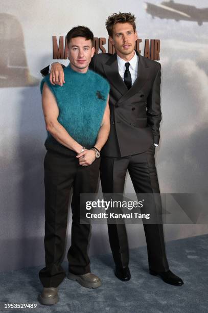 Barry Keoghan and Austin Butler attend the UK Premiere of "Masters Of The Air" at Picturehouse Central on January 22, 2024 in London, England.