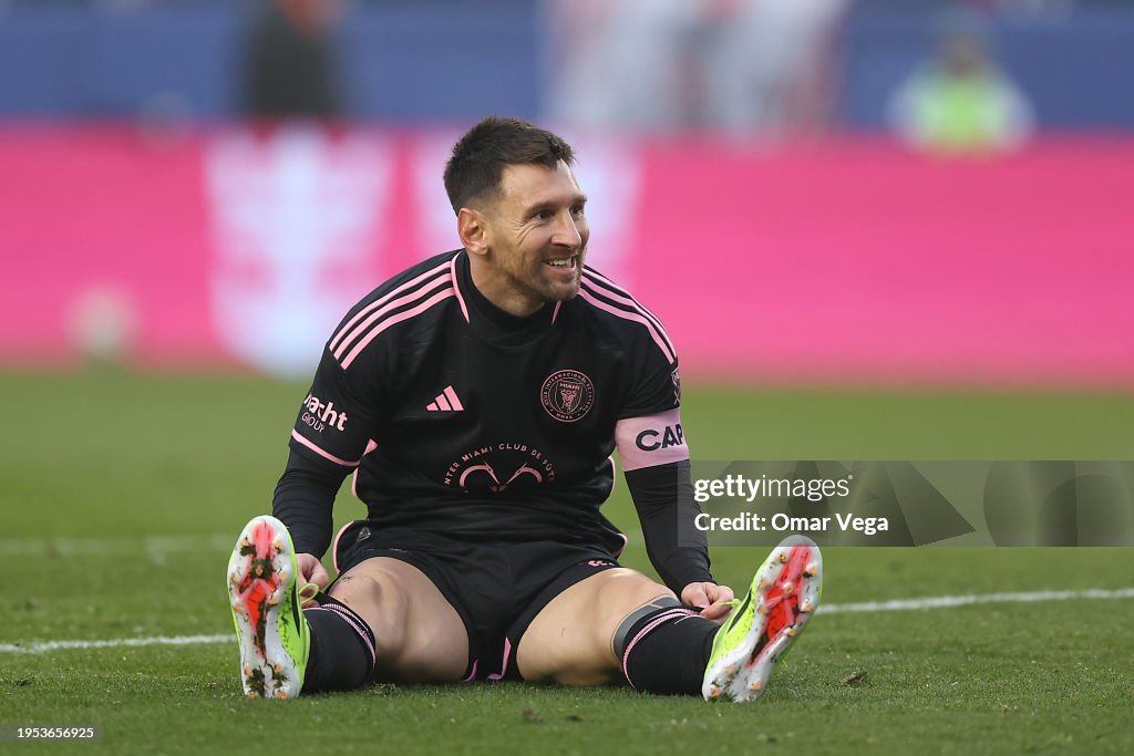 Inter Dallas Lionel Messi of Inter Miami CF reacts after missing a chance to score ...