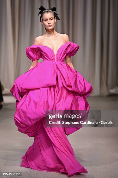 Model walks the runway during the Giambattista Valli Haute Couture Spring/Summer 2024 show as part of Paris Fashion Week on January 22, 2024 in...