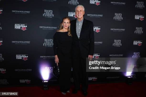 Chris Rodstrom and Miami Heat president Pat Riley pose for a photo on the red carpet prior to the 14th Annual Miami HEAT Gala at Kaseya Center on...