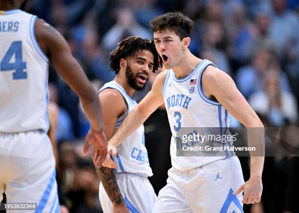Davis and Cormac Ryan of the North Carolina Tar Heels react during the second half of the game against the Wake Forest Demon Deacons at the Dean E....