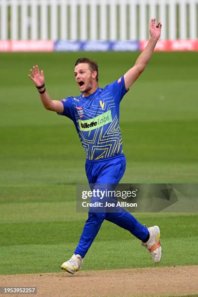 Andrew Hazeldine of the Volts reacts during the T20 Super Smash match between Otago Volts and Northern Districts Brave at University of Otago Oval on...