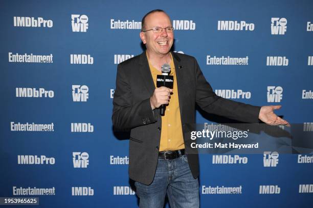 Col Needham speaks at the IMDb, WIF, and Entertainment Weekly Dinner Party at RIME at The St. Regis Deer Valley on January 22, 2024 in Park City,...