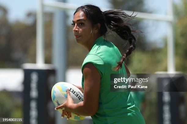 Sariah Paki of Australia in action during an Australia Women's Sevens training session at North Beach RLC on January 23, 2024 in Perth, Australia.