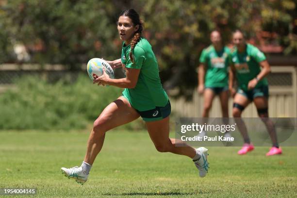 Charlotte Caslick of Australia in action during an Australia Women's Sevens training session at North Beach RLC on January 23, 2024 in Perth,...