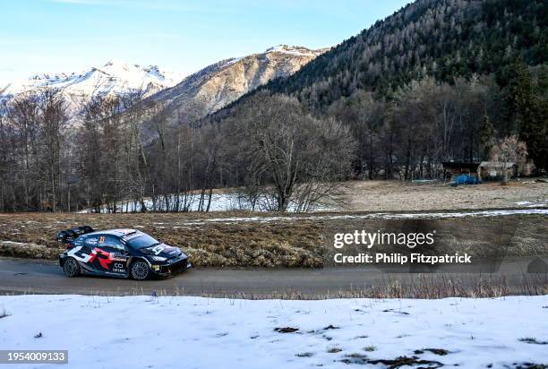 Monte Carlo , France - 26 January 2024; Elfyn Evans and Scott Martin in their Toyota GR Yaris Rally1 Hybrid during day two of the FIA World Rally...