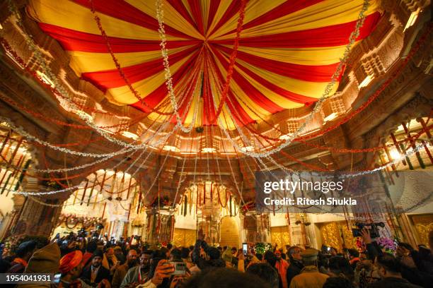General view of the Ram Mandir on the day of its consecration ceremony January 22, 2024 in Ayodhya, India. The Ram Mandir, a temple built at a site...