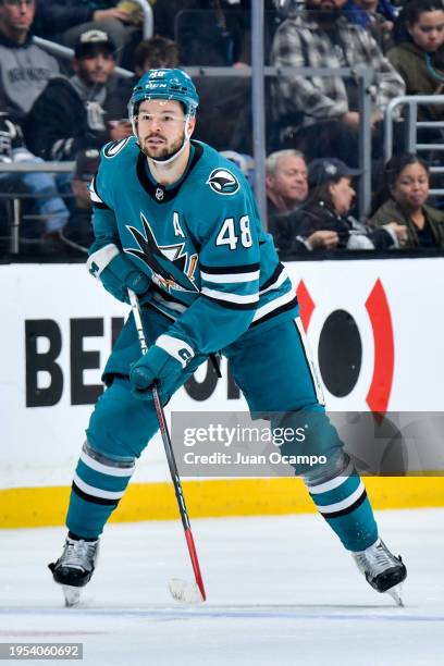 Tomas Hertl of the San Jose Sharks skates on the ice during the second period against the Los Angeles Kings at Crypto.com Arena on January 22, 2024...