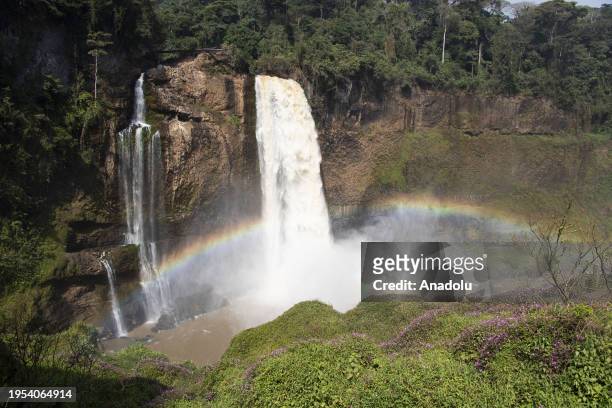 View of Ekom-Nkam Waterfalls located on the west of the road between Nkongsamba and Melong not far from south of Bafoussam, the third largest city in...
