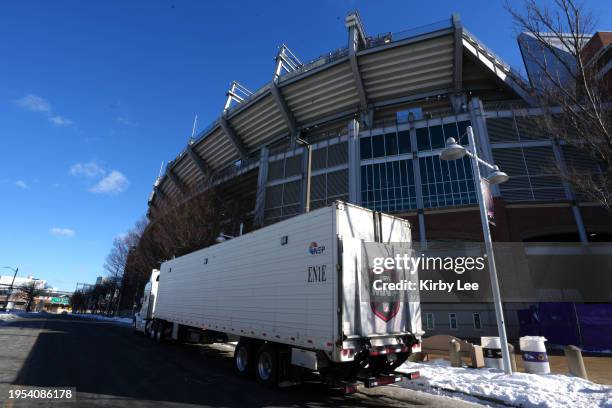 An ESPN Monday Night Football truck at M&T Bank Stadium on January 21, 2024 in Baltimore, Maryland.