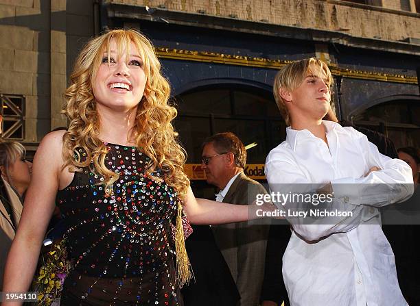 Actress Hilary Duff and singer Aaron Carter attend the premiere of The Lizzie McGuire Movie on April 26, 2003 in Hollywood, California.