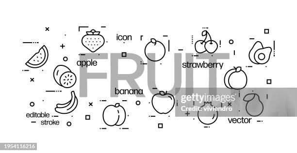 fruit icons centered around the set title - leaf pile stock illustrations
